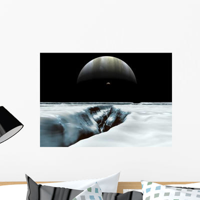 Crescent Jupiter and Volcanic Wall Decal shown on a wall