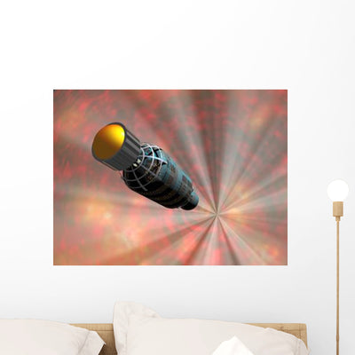 Illustration Spacecraft Travelling Faster Wall Decal shown on a wall