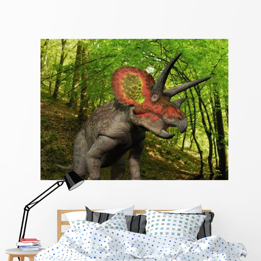 Colorful Triceratops Wanders Cretaceous Wall Decal