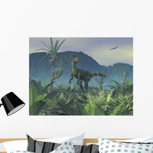 Colorful Adult Male Dilophosaurus Wall Decal