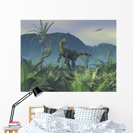 Colorful Adult Male Dilophosaurus Wall Decal