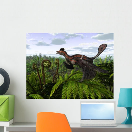Feathered Microraptor Perched atop Wall Decal