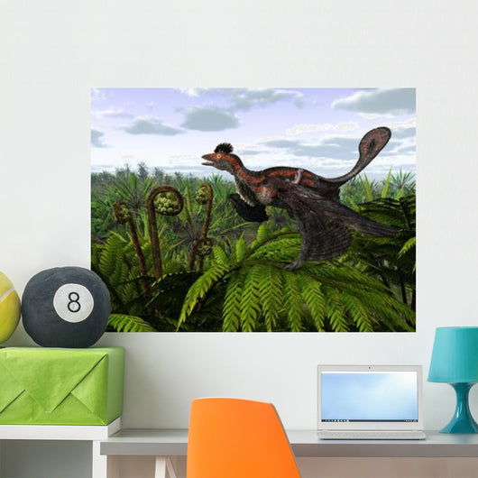 Feathered Microraptor Perched atop Wall Decal