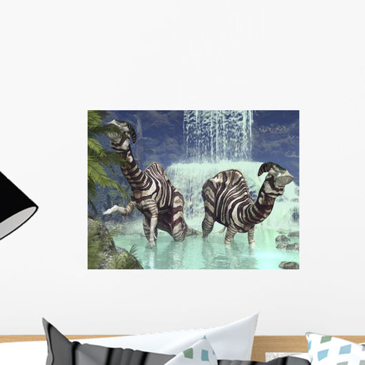 Pair Parasaurolophus Feed Flora Wall Decal