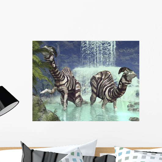 Pair Parasaurolophus Feed Flora Wall Decal
