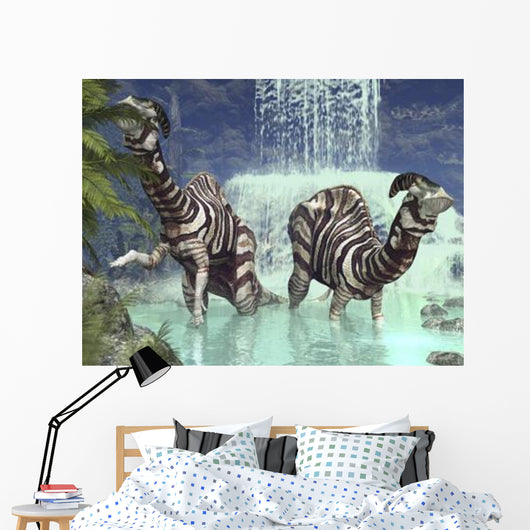 Pair Parasaurolophus Feed Flora Wall Decal