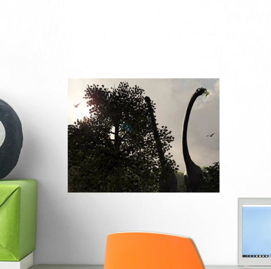 Pair Sauroposeidon Feed Leaves Wall Decal