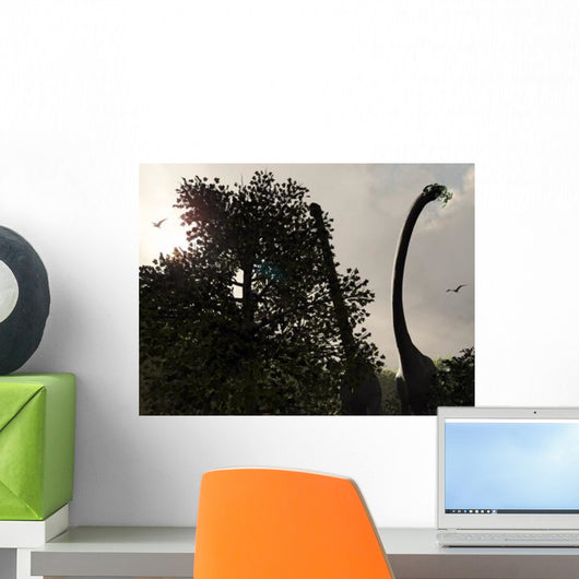 Pair Sauroposeidon Feed Leaves Wall Decal