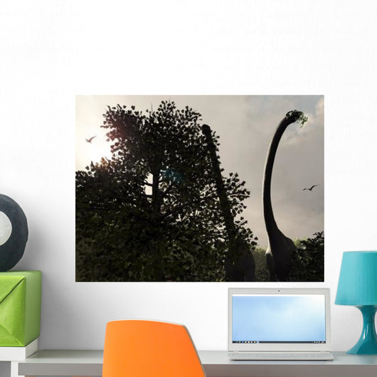 Pair Sauroposeidon Feed Leaves Wall Decal