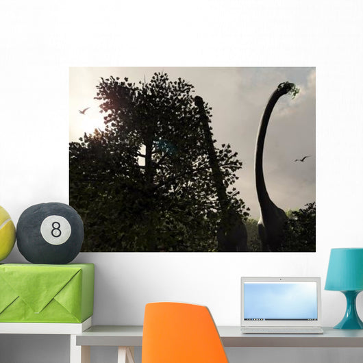 Pair Sauroposeidon Feed Leaves Wall Decal