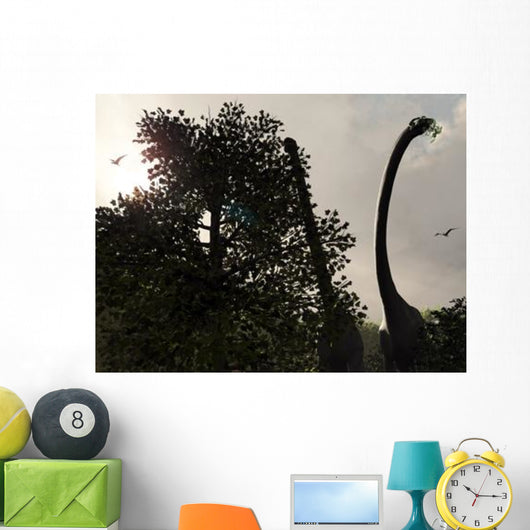 Pair Sauroposeidon Feed Leaves Wall Decal