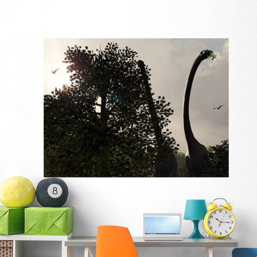 Pair Sauroposeidon Feed Leaves Wall Decal