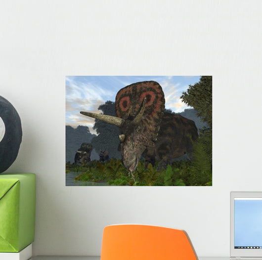 Male Torosaurus Drinks from Wall Decal