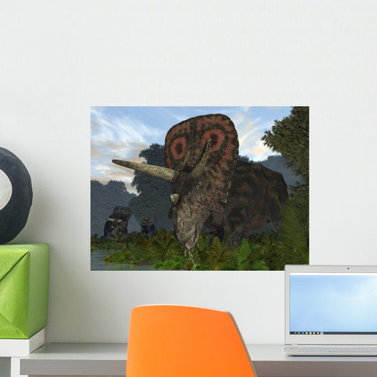 Male Torosaurus Drinks from Wall Decal
