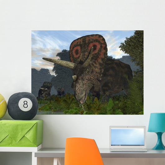 Male Torosaurus Drinks from Wall Decal