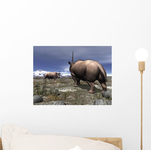 Pair Male Elasmotherium Confront Wall Decal