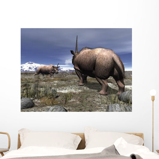 Pair Male Elasmotherium Confront Wall Decal