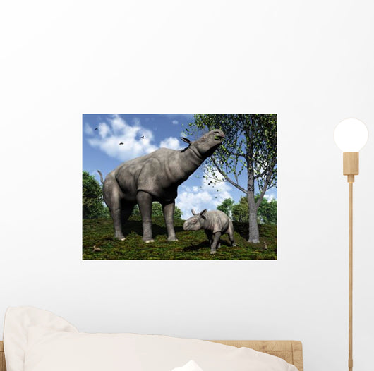 Paraceratherium Mother Grazes Leaves Wall Decal