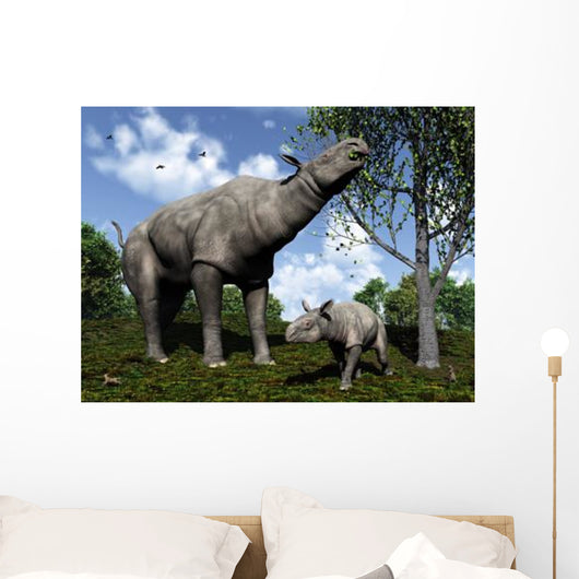 Paraceratherium Mother Grazes Leaves Wall Decal