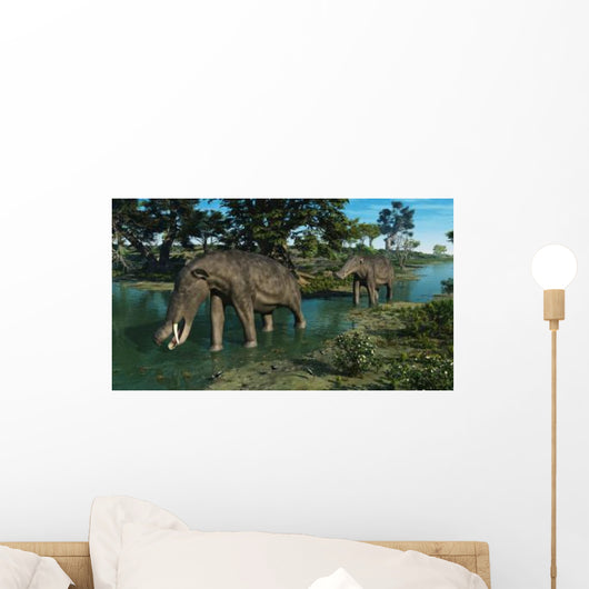 Pair Platybelodon Grazing Shallow Wall Decal