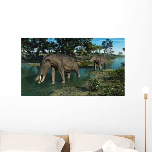 Pair Platybelodon Grazing Shallow Wall Decal