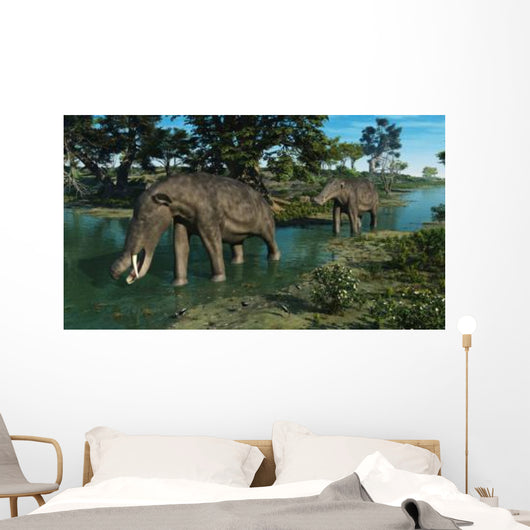 Pair Platybelodon Grazing Shallow Wall Decal