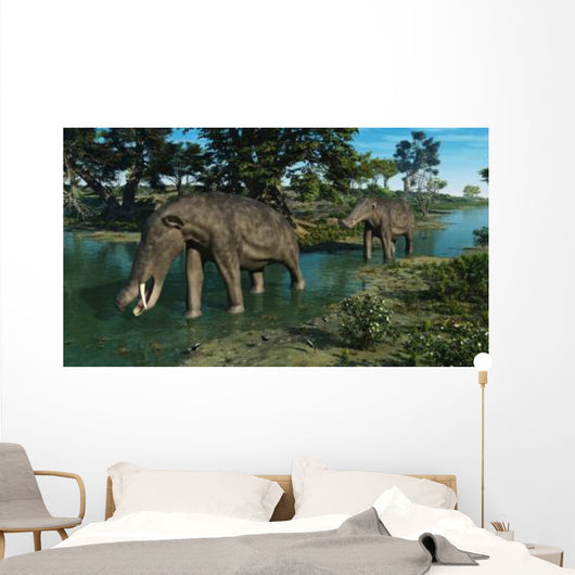 Pair Platybelodon Grazing Shallow Wall Decal