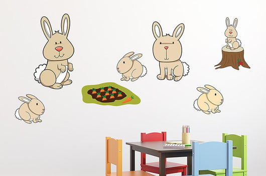 Cartoon Bunny Rabbit Family Wall Decal Sticker Set Wall Decal