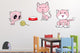 Cute Pink Cat Family Wall Decal Sticker Set Wall Decal