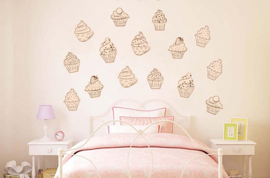 Pink Gourmet Cupcakes Wall Decal Sticker Set Wall Decal