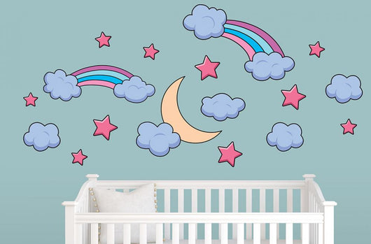 Moon Star Rainbows Wall Decal Sticker Set Wall Decal