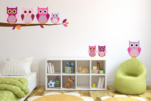 Pink Owl Family Wall Decal Sticker Set Wall Decal
