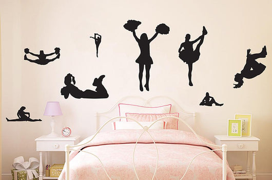 Black Silhouetted Cheerleaders Wall Decal Sticker Set Wall Decal