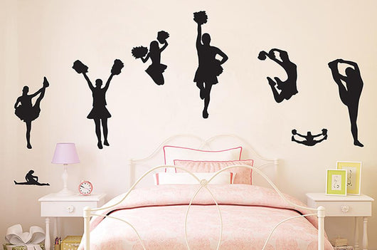 Black Silhouetted Poms Cheer Wall Decal Sticker Set Wall Decal