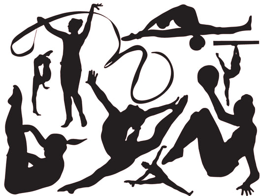 Black Gymnastics Silhouettes Wall Decal Sticker Set Wall Decal
