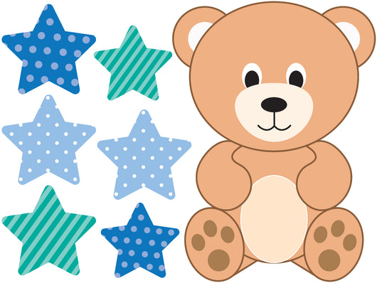 Teddy Bear with Blue Wall Decal Sticker Set Wall Decal