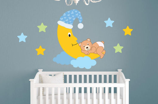 Sleepy Teddy Bear Moon Wall Decal