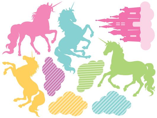 Colorful Unicorn Silhouettes and Wall Decal Sticker Set Wall Decal