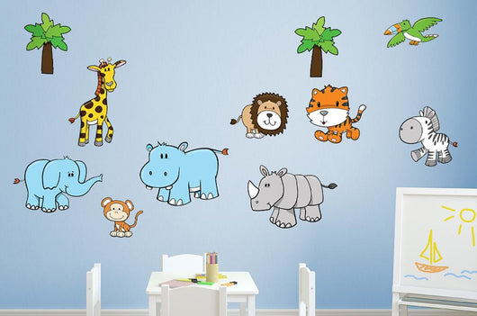 Cartoon Zoo Animal Wall Decal Sticker Set Wall Decal WallMonkeys