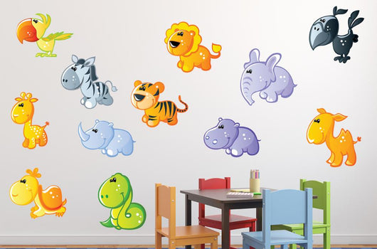 Cute Cartoon Zoo Animals Wall Decal Sticker Set Wall Decal