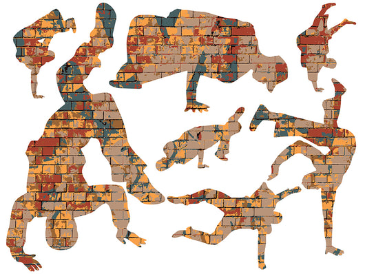 Grunge Brick Break Dancing Wall Decal Sticker Set Wall Decal