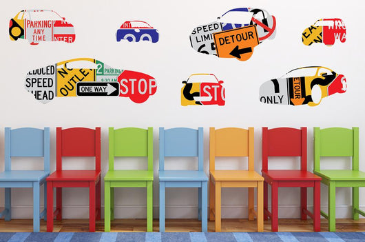 Car Signs Collage Vehicle Wall Decal Sticker Set Wall Decal