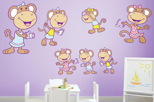 Friendly Girly Monkey Wall Decal Sticker Set Wall Decal