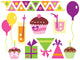 Pink Cupcake Party Wall Decal Sticker Set Wall Decal