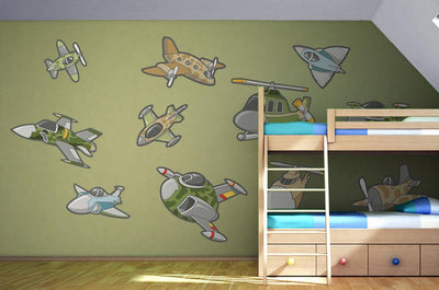 Cartoon Military Fighter Planes Wall Decal Sticker Set Wall Decal