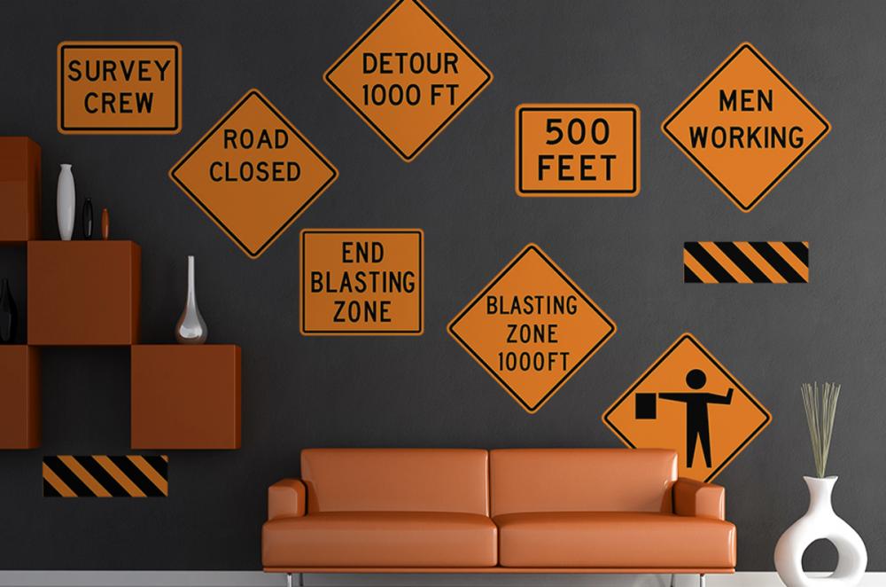 Sticker Signage For Building Construction Road Signs Wall Decal Sticker Set Wall Decal - WallMonkeys ...
