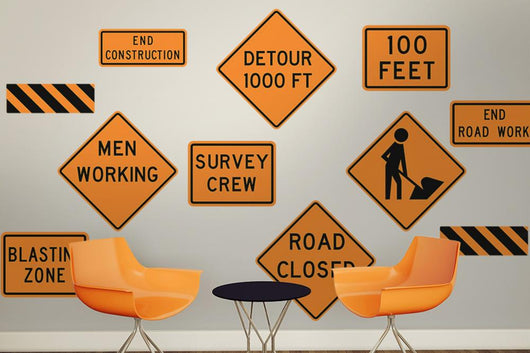 Construction Street Signs Wall Decal Sticker Set Wall Decal