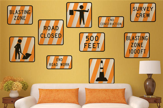 Striped Construction Road Signs Wall Decal Sticker Set Wall Decal