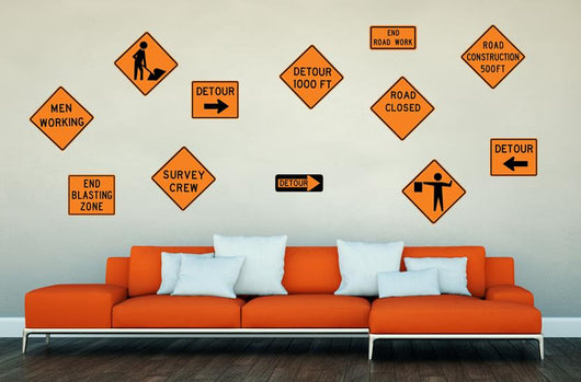 Assorted Road Work Signs Wall Decal Sticker Set Wall Decal