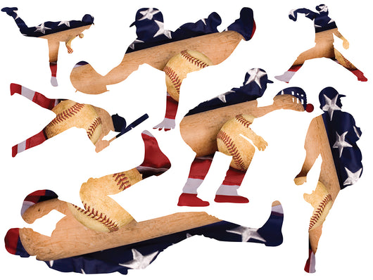 Patterned Baseball Silhouettes Wall Decal Sticker Set Wall Decal